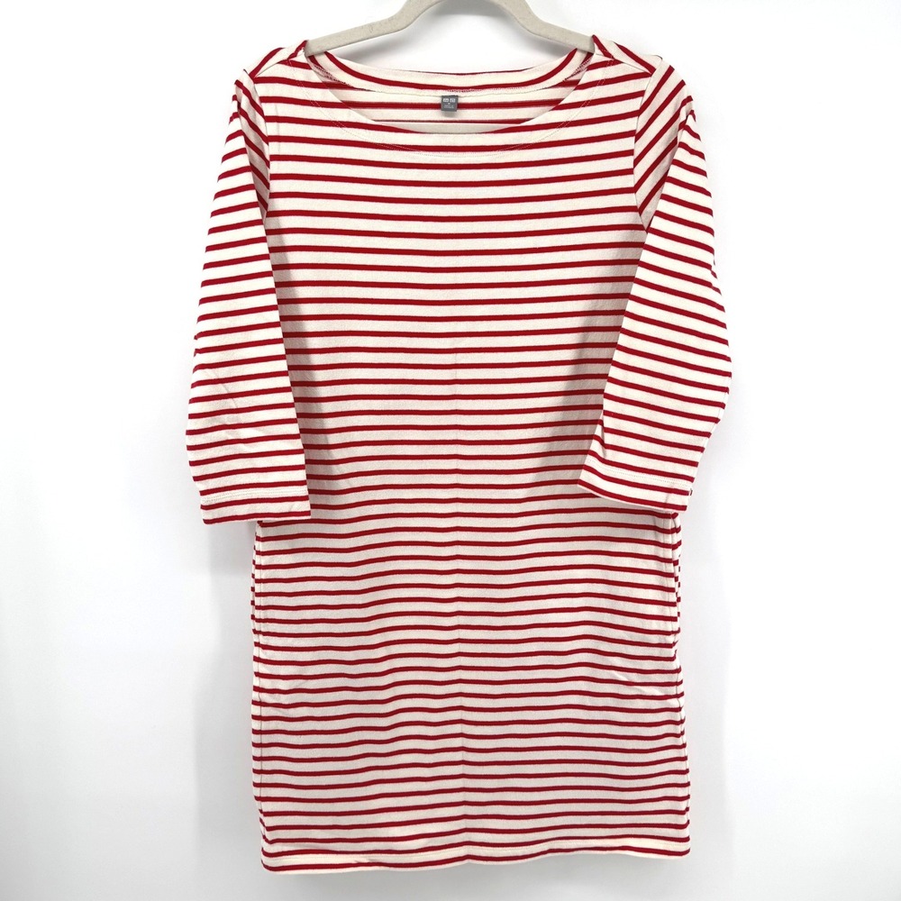 Uniqlo T-Shirt Dress Womens M Red White Striped Nautical Preppy Clean Girl Mini
